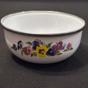 Vintage GMI Enamelware Nesting Bowl Pansies Floral Pattern